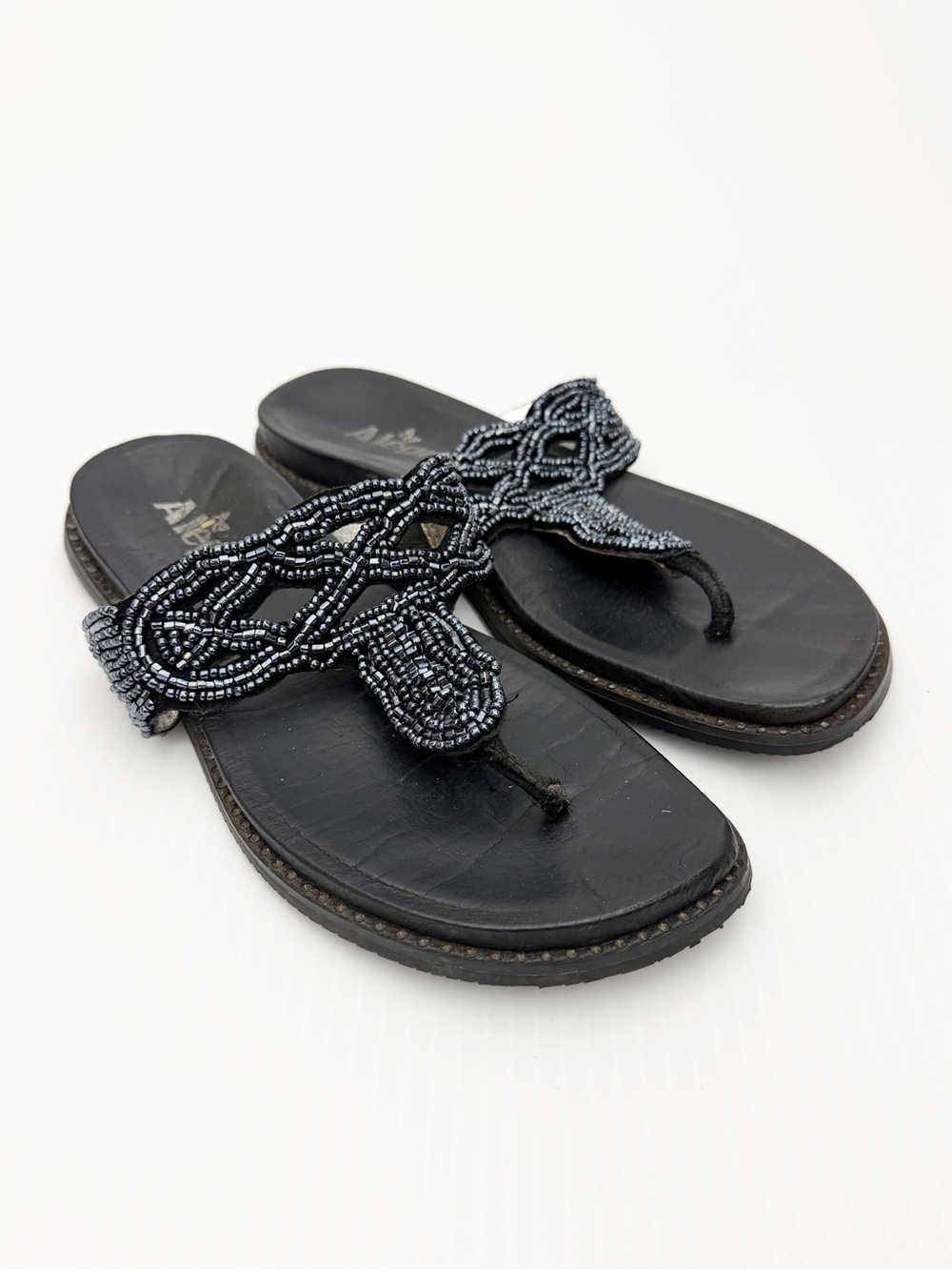 Alegria Tanga Black Studded Thong Flip Flop Sandals Shoes